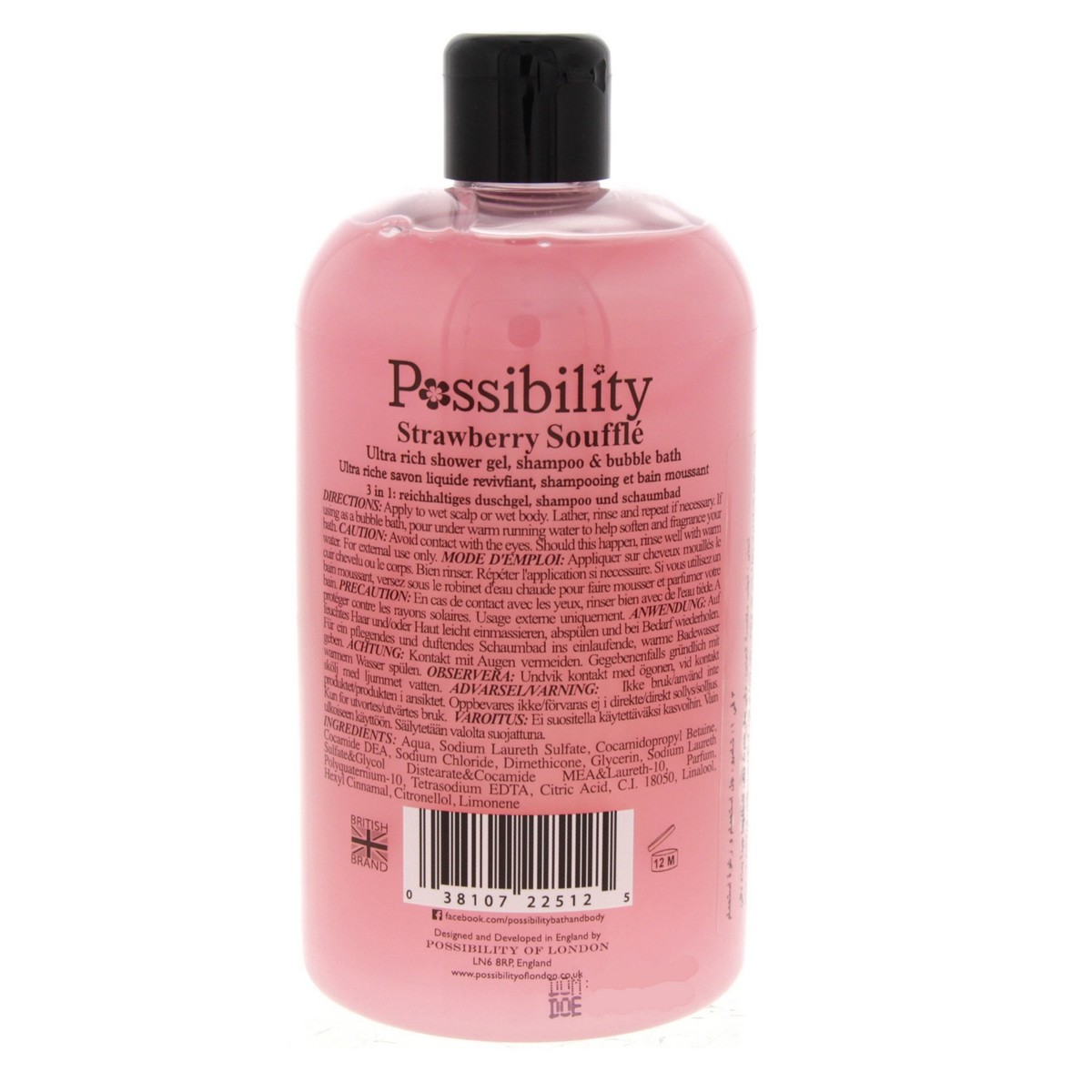 Possibility Strawberry Souffle Ultra Rich Shower Gel, Shampoo And Bubble Bath 525ml